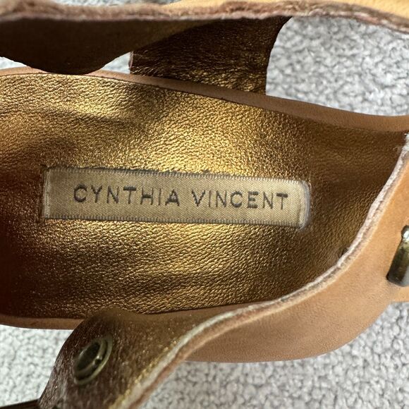Cynthia Vincent Slingback Gladiator Heeled Sandals Women 8.5 Gold Bronze Leather - Picture 10 of 16
